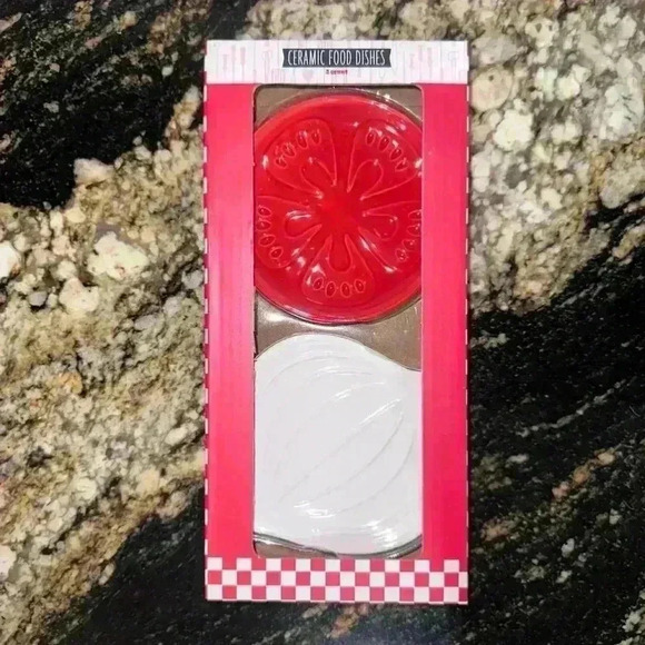 New in Box / Ceramic Food Dishes / Tomato & Onion / Red & White - Picture 2 of 2